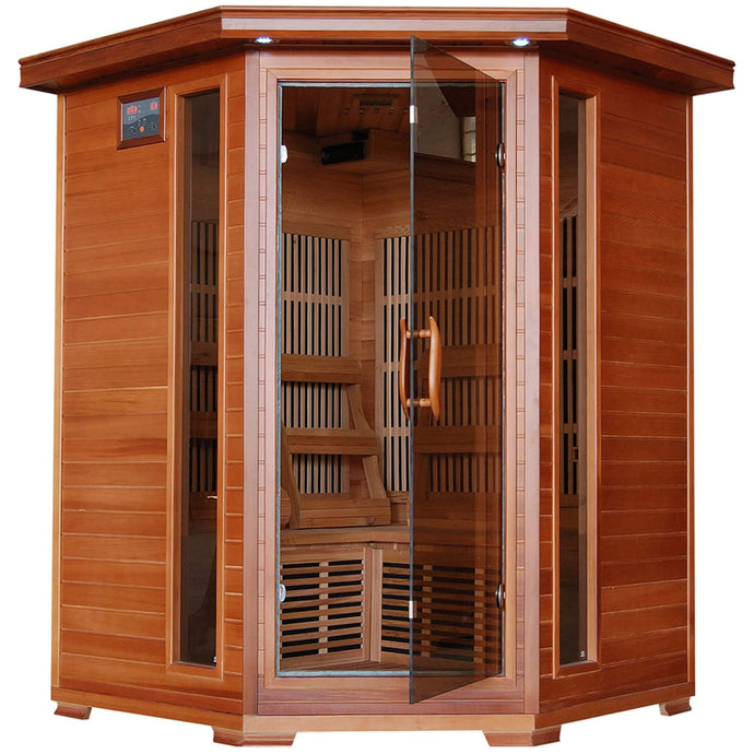 Hudson Bay 3-Person Cedar Corner Infrared Sauna w/ 7 Carbon Heaters