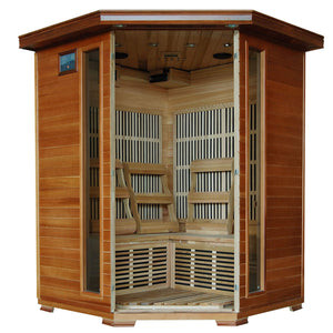 Hudson Bay 3-Person Cedar Corner Infrared Sauna w/ 7 Carbon Heaters